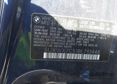 2011 BMW X3 xDrive35I z USA, uszkodzony, nr VIN 5UXWX7C51BL732448